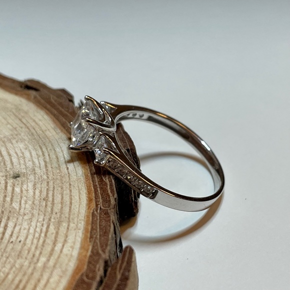 14K White Gold Zirconia Engagement Trilogy Ring w/Accents - Picture 8 of 8